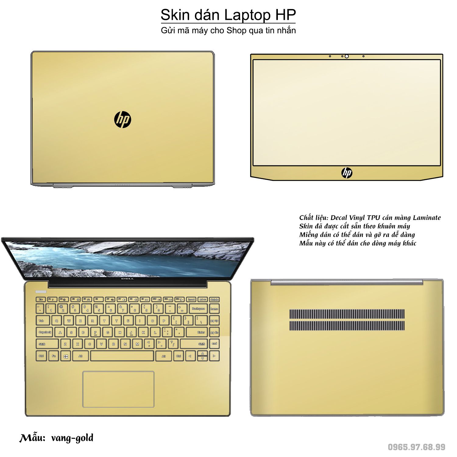 Decal Skin dán Laptop HP mẫu Aluminum Chrome vàng gold (inbox mã máy cho shop)