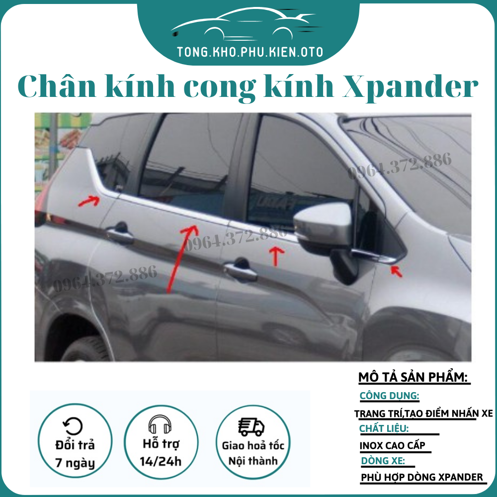 Nẹp viền chân kính, cong kính inox xe xpander 2018- 2021, 2022, 2023 có chữ z cao cấp