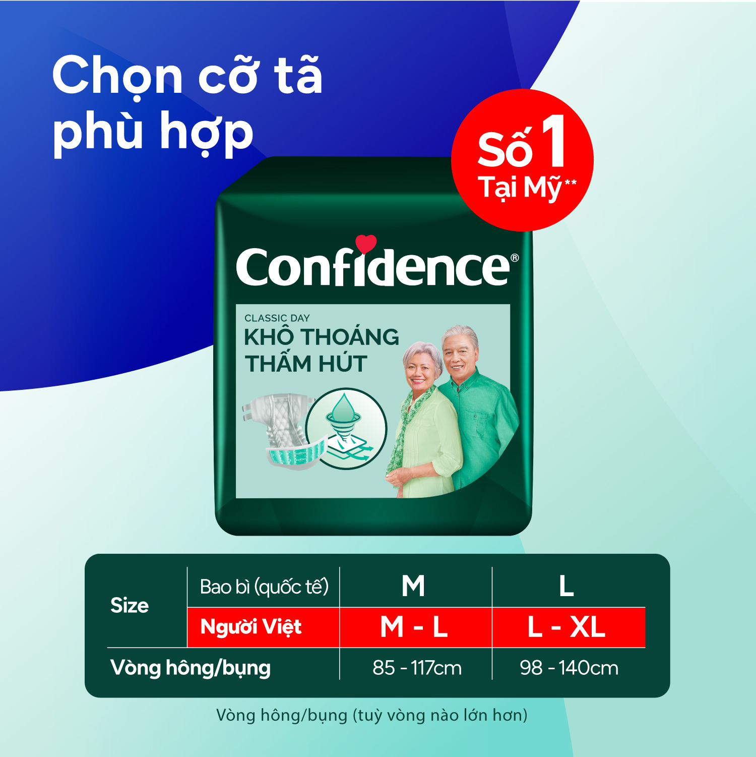 Combo 4 Tã dán ngưới lớn Confidence Thấm Hút Vượt Trội & Khô Thoáng M-L 8M/L-XL 7M