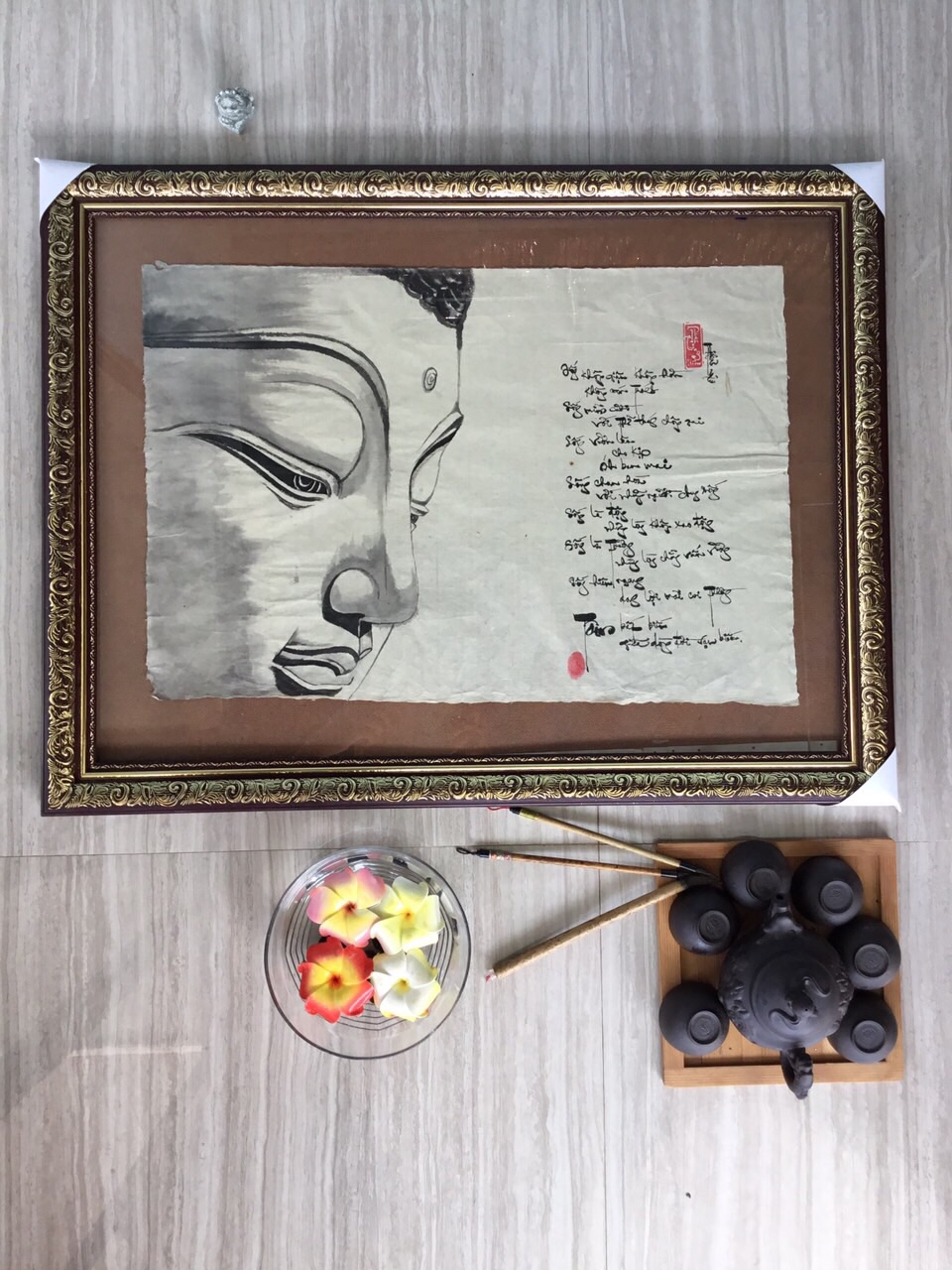 Tranh thư pháp thủy mặc- Bức tranh vẽ Phật( kt 40x60cm)
