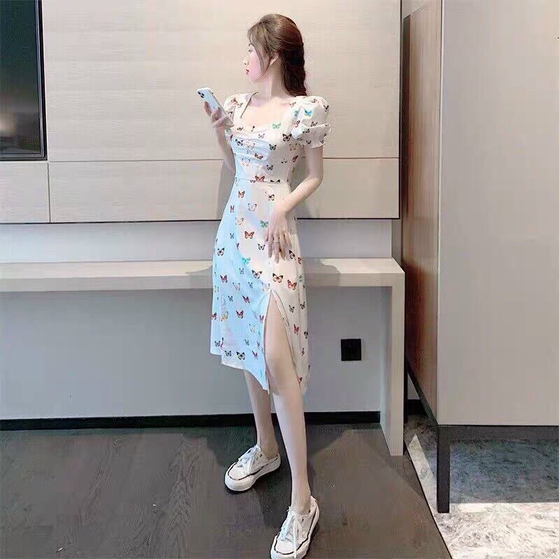 Đầm bươm bướm tay búp xẻ đùi