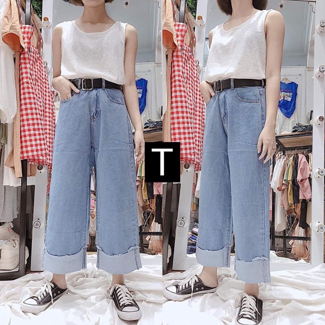 Quần jeans ống rộng Tr&Đ