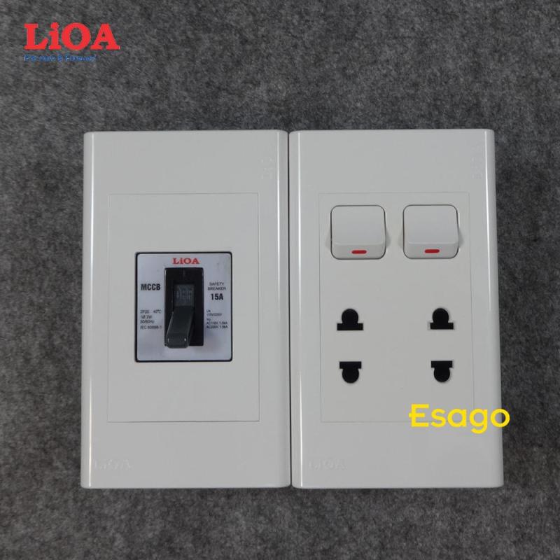 Combo ổ cắm điện đôi 2 chấu 16A (3520W) + 2 công tắc điện LiOA có cầu dao chống quá tải 15A Âm tường