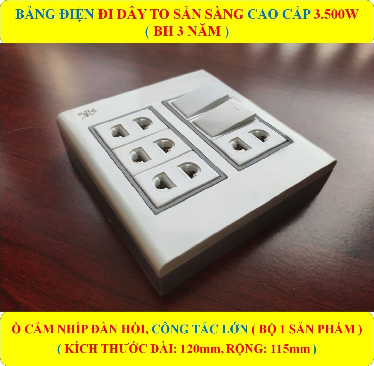 Bảng điện lắp nổi gắn tường CAO CẤP (3500W) + BH 3 NĂM + 2 Công tắc + 4 ổ cắm nhíp chống giãn + Đi dây sẵn sàng đầy đủ + Bộ ốc vít lắp đặt (bộ 1 sản phẩm)