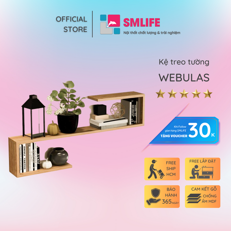 Kệ trang trí gỗ thiết kế mới lạ SMLIFE Webulas