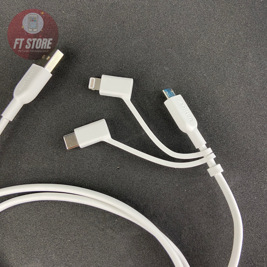 [GIAO HỎA TỐC]Cáp 3 in 1 Anker Powerline II 0.9M-A8436 (-Type C-Micro USB) dành cho IP/tablet táo/Android