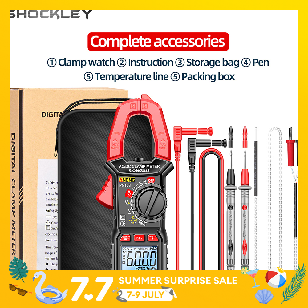 Shockley PN103 Digital Clamp Meter Autoranging TRMS AC/DC Volt/Current Continuity Frequency Capacitance NCVT Temp