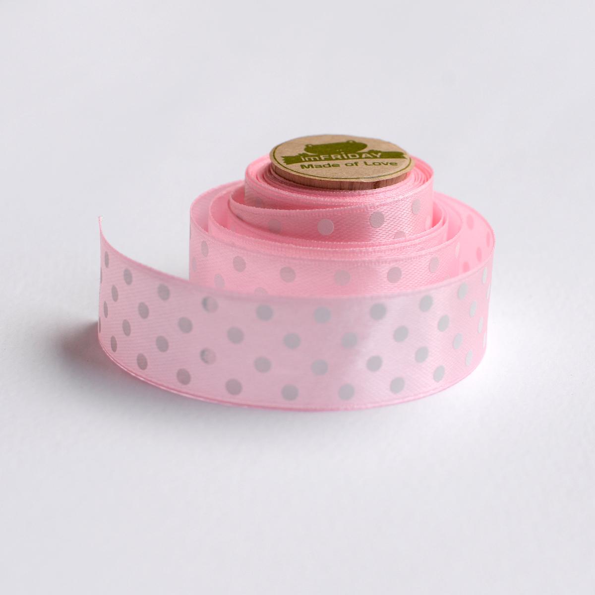 Cuộn 3m ruy băng lụa chấm bi 2cm hồng