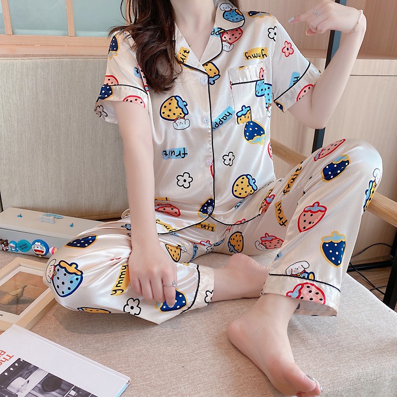 Đồ bộ Pyjama lụa Latin, đồ bộ Pijama lụa Latin nữ quần dài (Dâu)