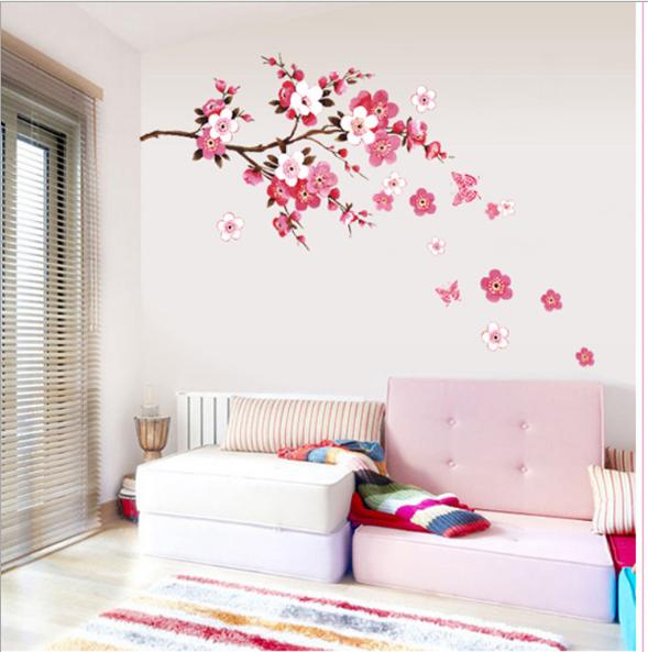 Decal trang trí tường - Cành Đào Hồng Trắng