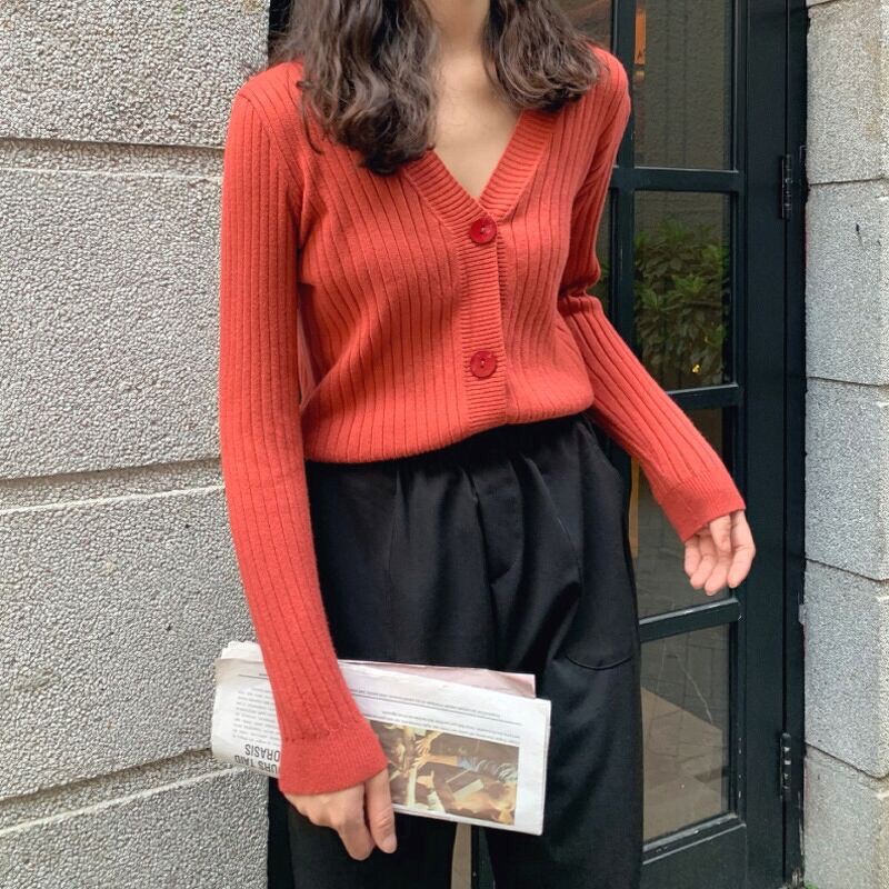 Áo khoác cardigan - áo khoác len cho nữ ullzzang cổ tim dài tay 3 cúc vải len dệt kim