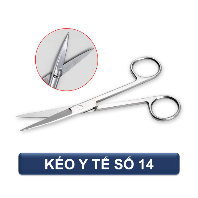 Kéo y tế 14cm thẳng nhọn xuất xứ pakistan chất liệu inox bền đẹp