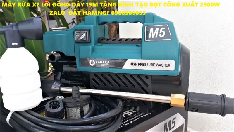 MÁY RỬA XE DÂY 15M TẶNG BÌNH TAO BỌT CÔNG XUẤT 2500W SIÊU KHỎE