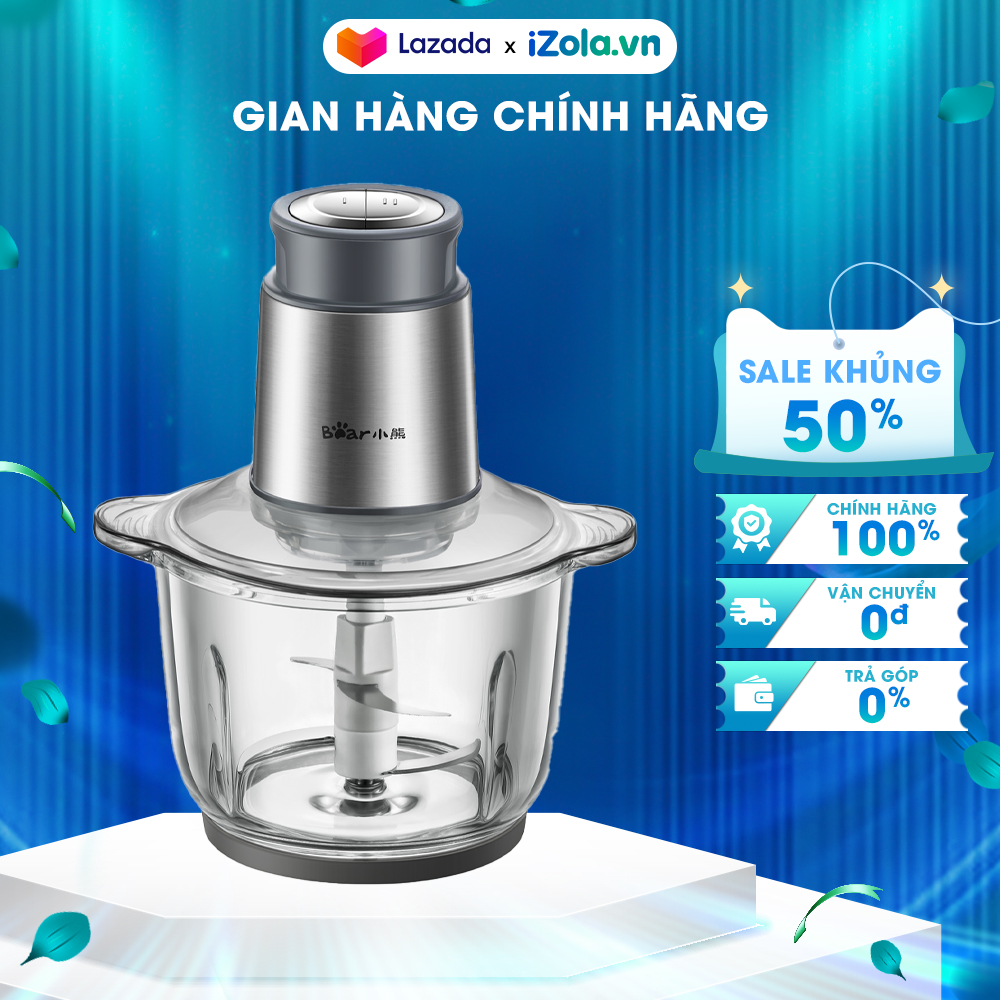 Máy xay thịt đa năng Bear QSJ-B03Y7 - Chân đế chống trượt - 2 tốc độ xay - Chất liệu cối xay thủy tinh