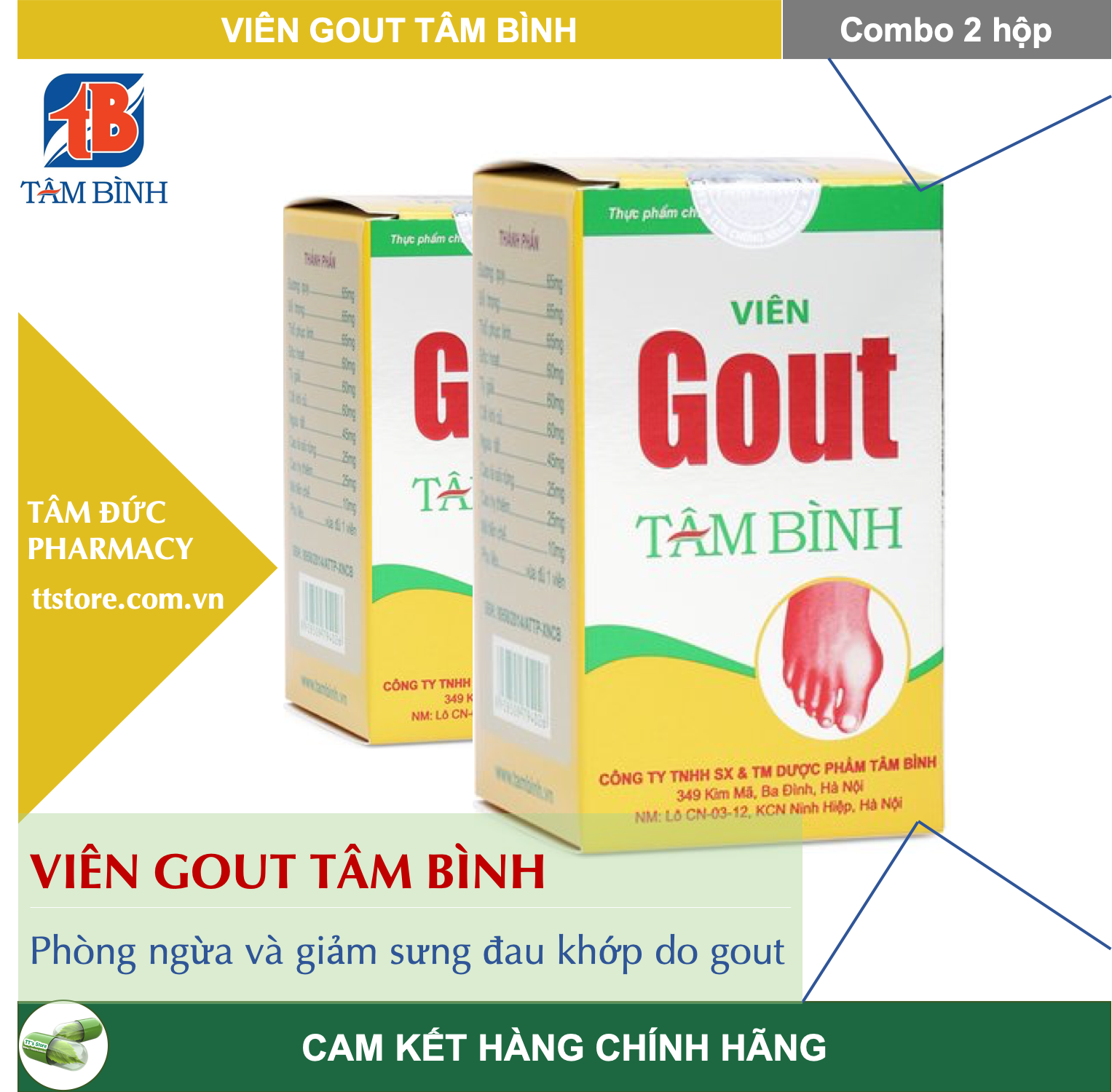 [HCM]Viên Gout Tâm Bình [Hộp 60 viên] - Gút acid uric