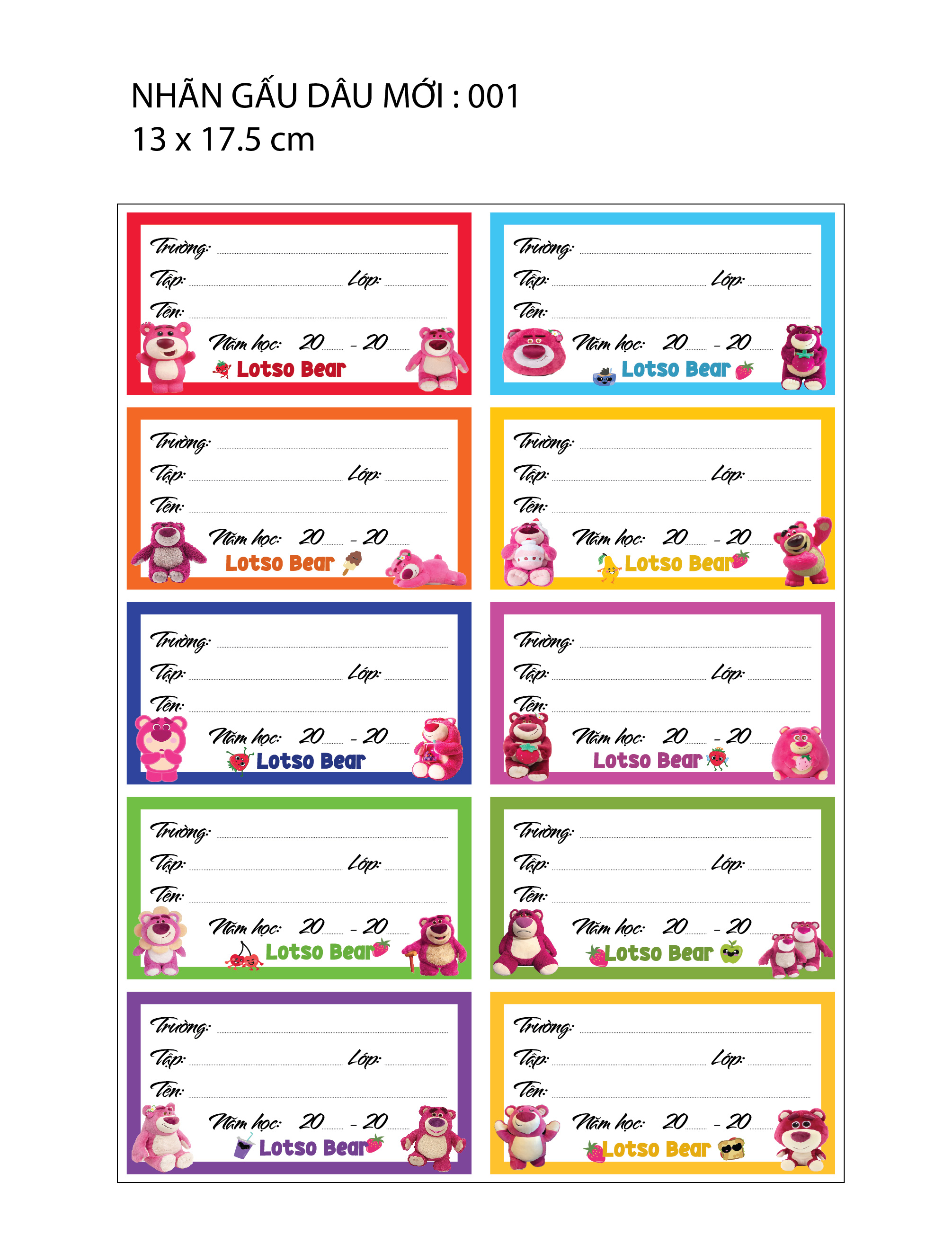 (SỈ ) Combo 50 Nhãn Vở Decal 10 ô ( 5 tờ/ xấp) nhiều mẫu HOTTREND 2025