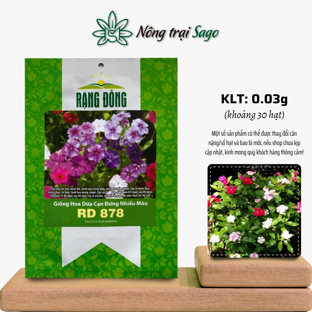 Hạt giống Hoa Dừa Cạn Đứng Nhiều Màu Rd 878 (0,03g~30 hạt) hoa ra liên tục, tuổi thọ 3-5, trồng quanh năm, hiệu Hạt giống Rạng Đông - Nông Trại Sago