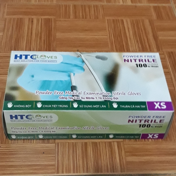 Bảng giá [HCM]Găng Tay Cao Su Y Tế Không Bôt  HTC Glove hộp 100 cái màu xanh