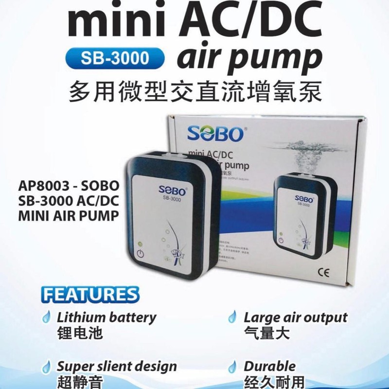 Máy oxy TÍCH ĐIỆN 2 vòi SOBO SB 3000 cho hồ cá