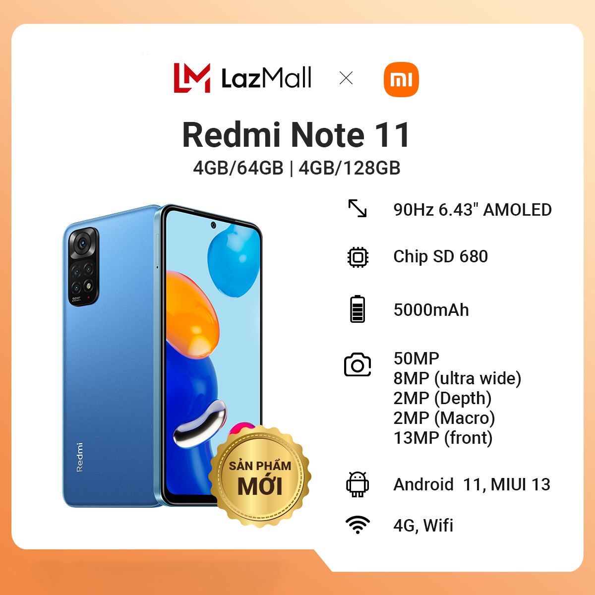 [MỚI] Điện thoại Redmi Note 11 | Camera 50MP | Sạc nhanh 33W Pin 5000 mAh | Chính hãng VN Bảo hành 18 tháng