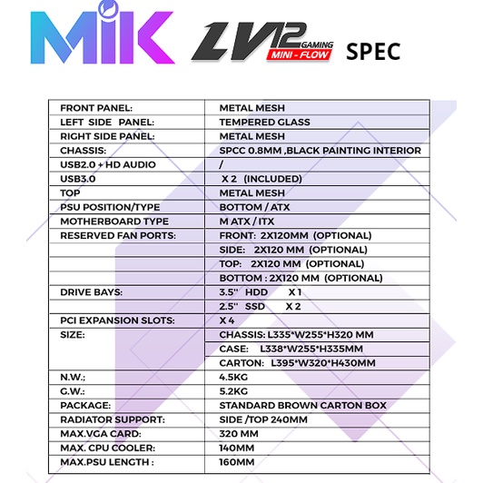 Case máy tính Mik Lv12 Mini Flow hỗ trợ mainboard M-ATX, ITX - WHITE