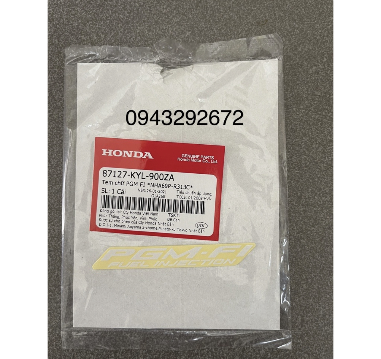 Tem chữ PGM FI Đen, Đỏ Honda ( 87127KYL900ZA )