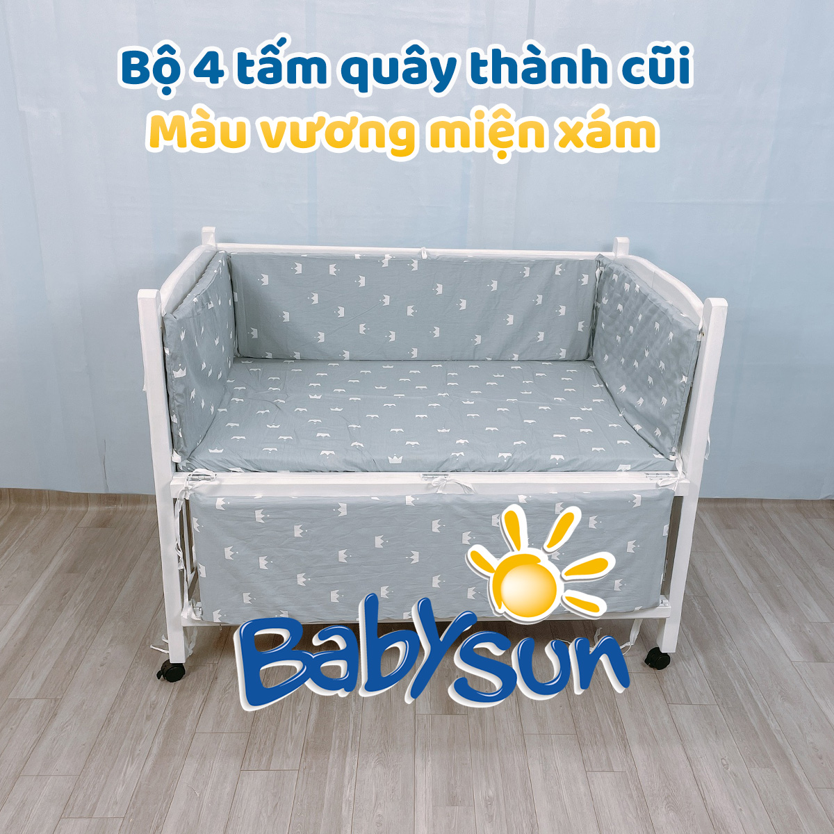 Quây Thành Cũi Cho Bé BabySun Gồm 4 Tấm Chất Liệu Đệm Trứng Và Cotton Mềm Mịn Cho Giường Cũi