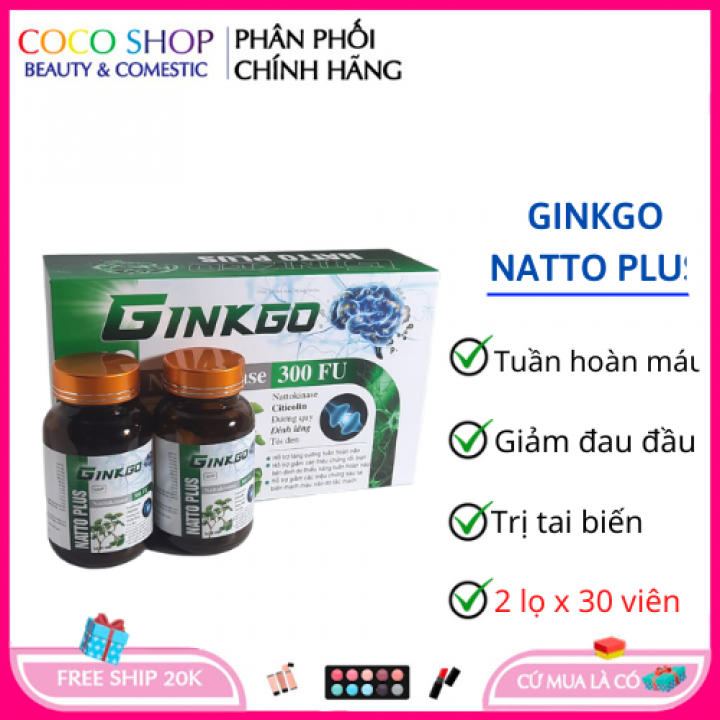 Viên uống ginkdo natto plus hỗ trợ tăng cường tuần hoàn não – hộp 2 lọ x 30 viên