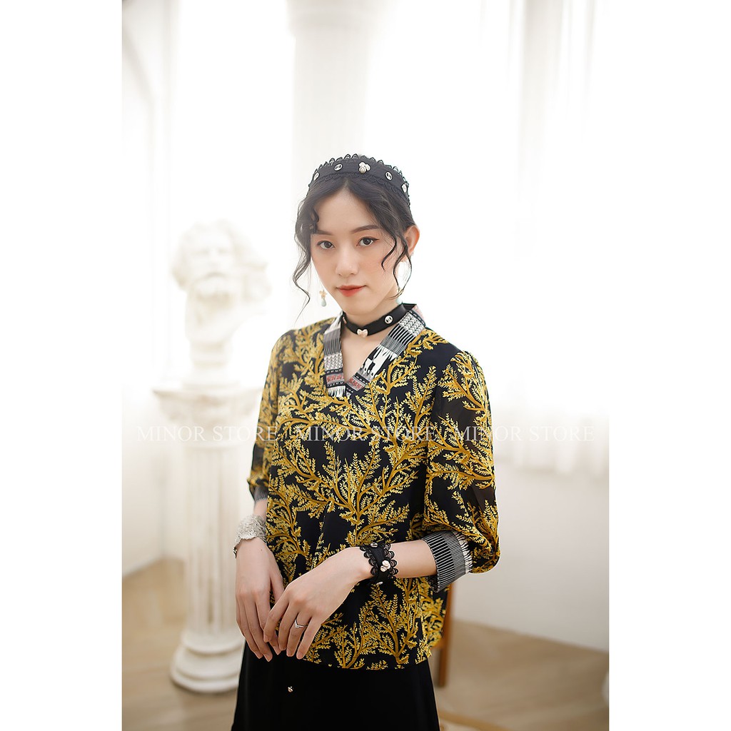 ÁO KIỂU HOA VÀNG ĐEN [MINOR BERTINA]