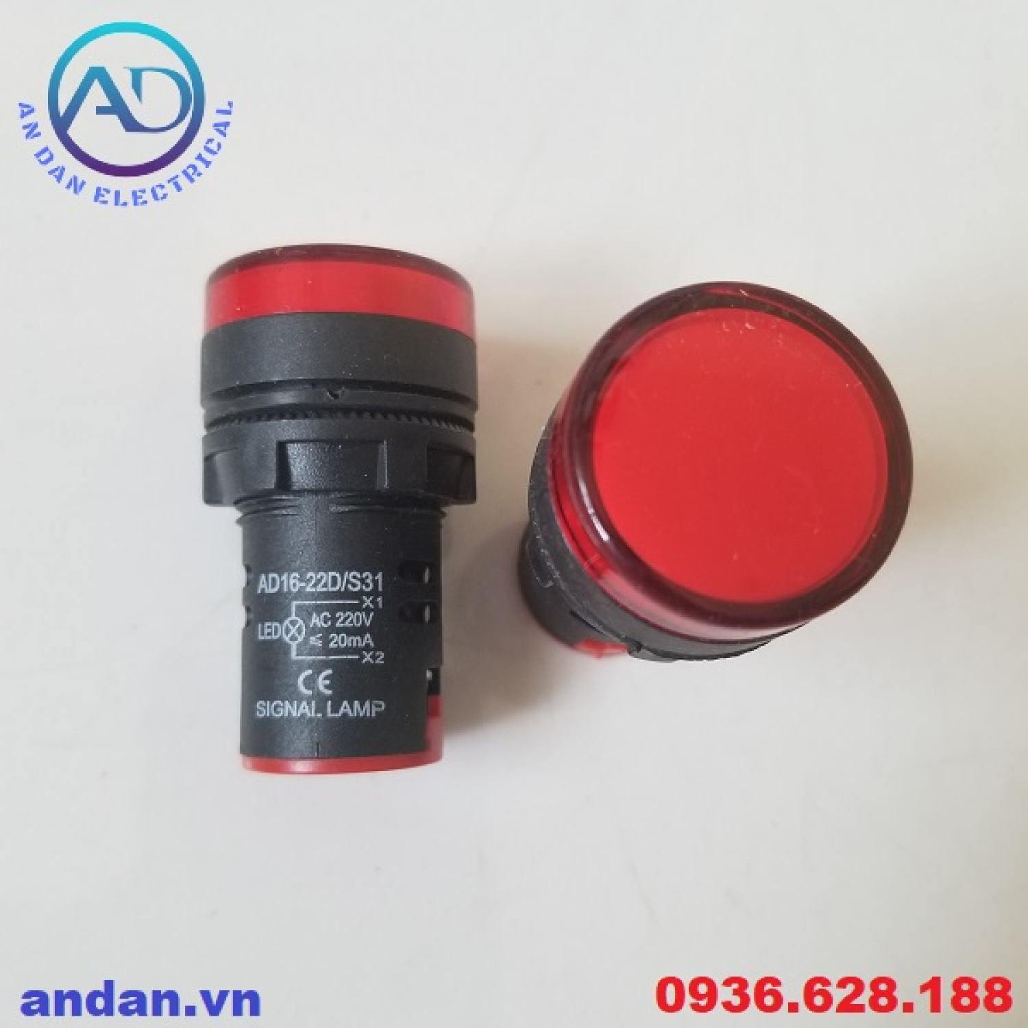 Đèn báo nguồn LED phi 22 AD16-22DS (Đỏ, Vàng, Xanh), Đèn báo pha