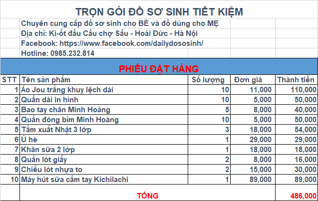 TRỌN GÓI ĐỒ SƠ SINH CHỈ 480K MỚI