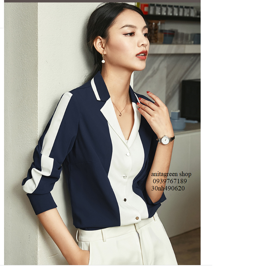 nh490620-ÁO SƠ MI NỮ PHỐI MÀU