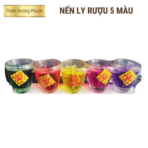 Đèn cầy ly rượu 5 màu thờ cúng