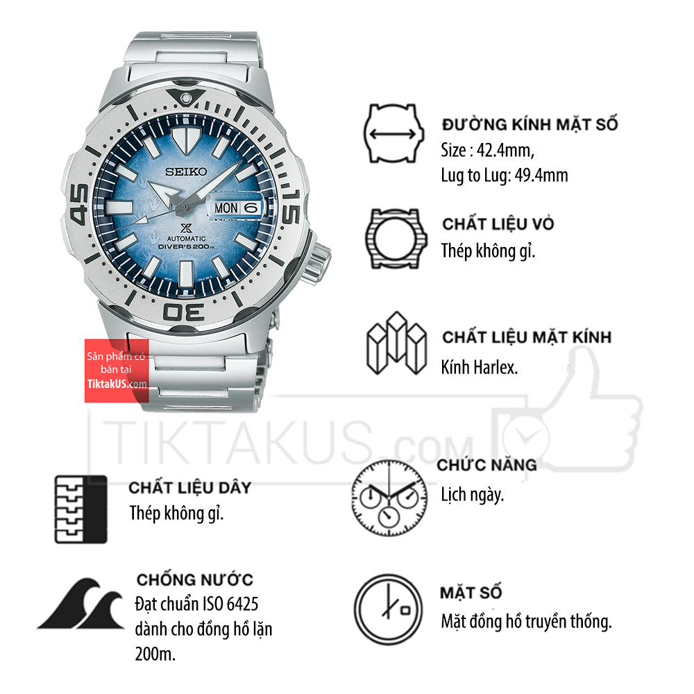 Đồng hồ nam Automatic Seiko Prospex “Save The Ocean Antarctica” Iced  Monster SRPG57K1 Limited Edition size 43mm dây thép không gỉ vỏ thép không  gỉ chống nước 200m trữ cót 40 tiếng 