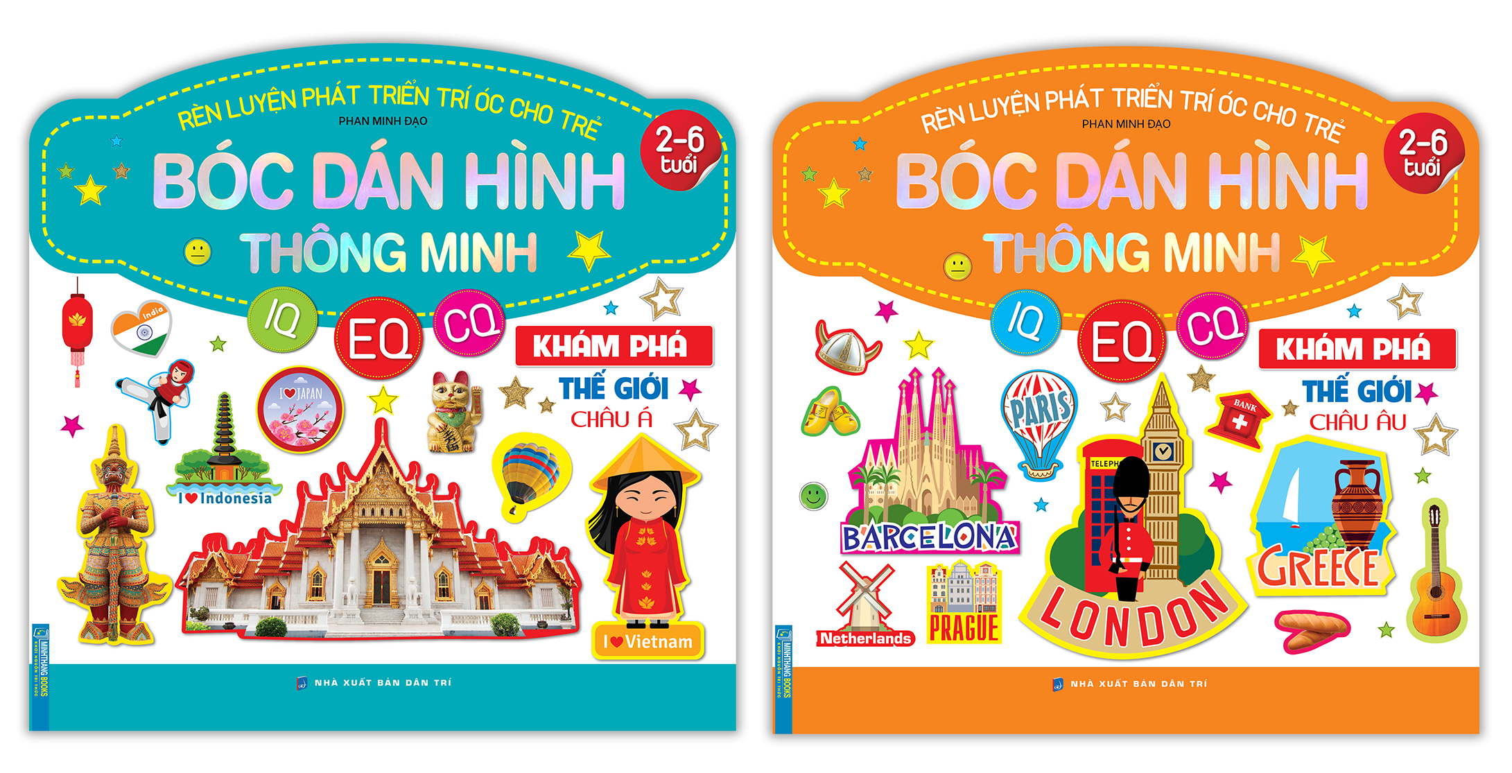 Sách - Combo Bóc dán hình thông minh IQ - CQ - CQ (2-6 tuổi) Khám phá thế giới Châu Á - Âu
