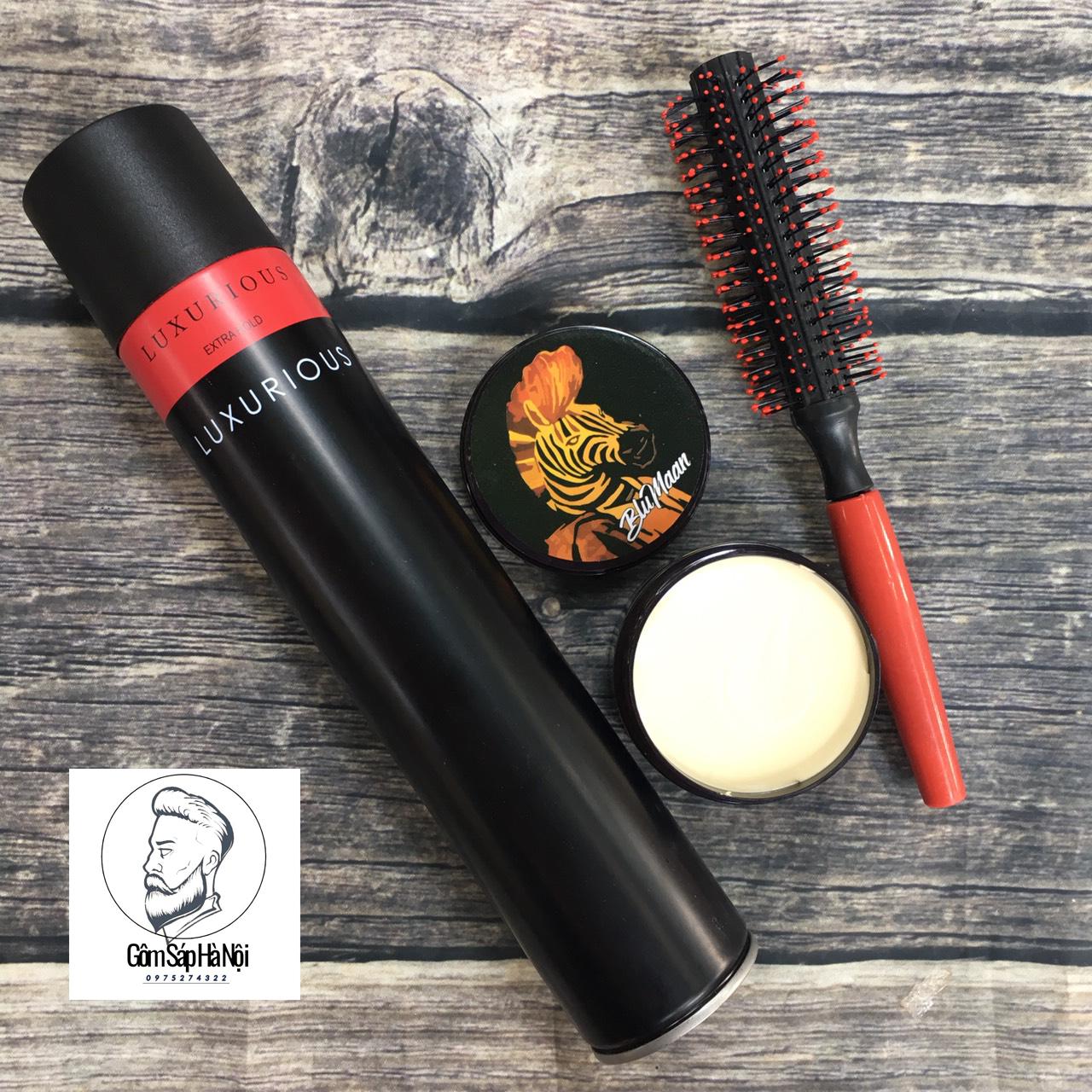 Combo Gôm Xịt Tóc Luxurious + Sáp Vuốt Tóc Bluman Ngựa + Lược