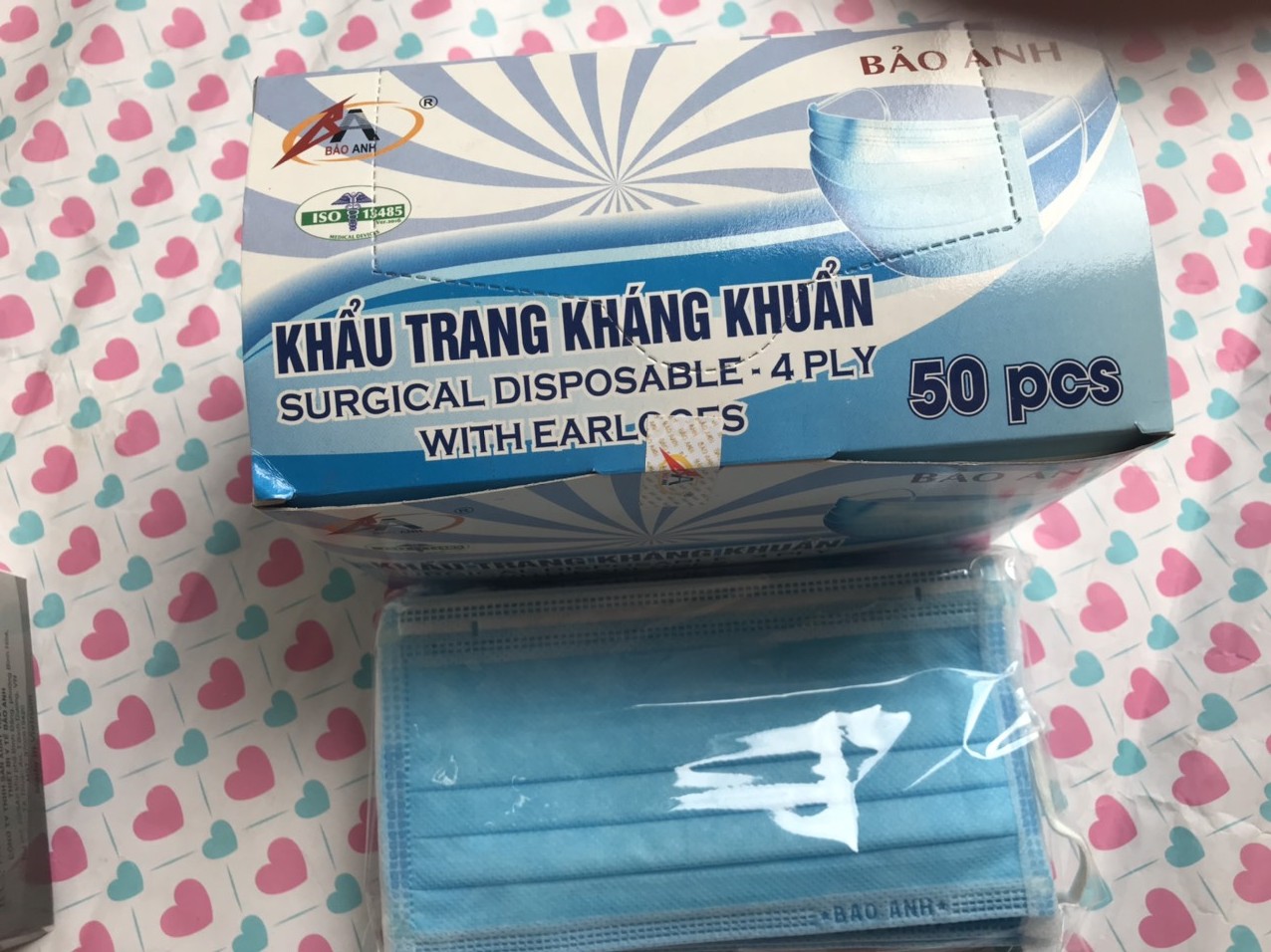 Hộp 50 cái khẩu trang y tế kháng khuẩn 4 lớp Khánh An màu xanh hàng chất lượng