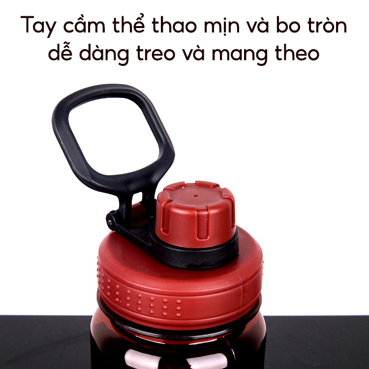 Bình nước thể thao tập gym 1 lít Portable Cup loại cao cấp, chống tràn, gỉ nước - Bình đựng nước có chia vạch và  quai treo