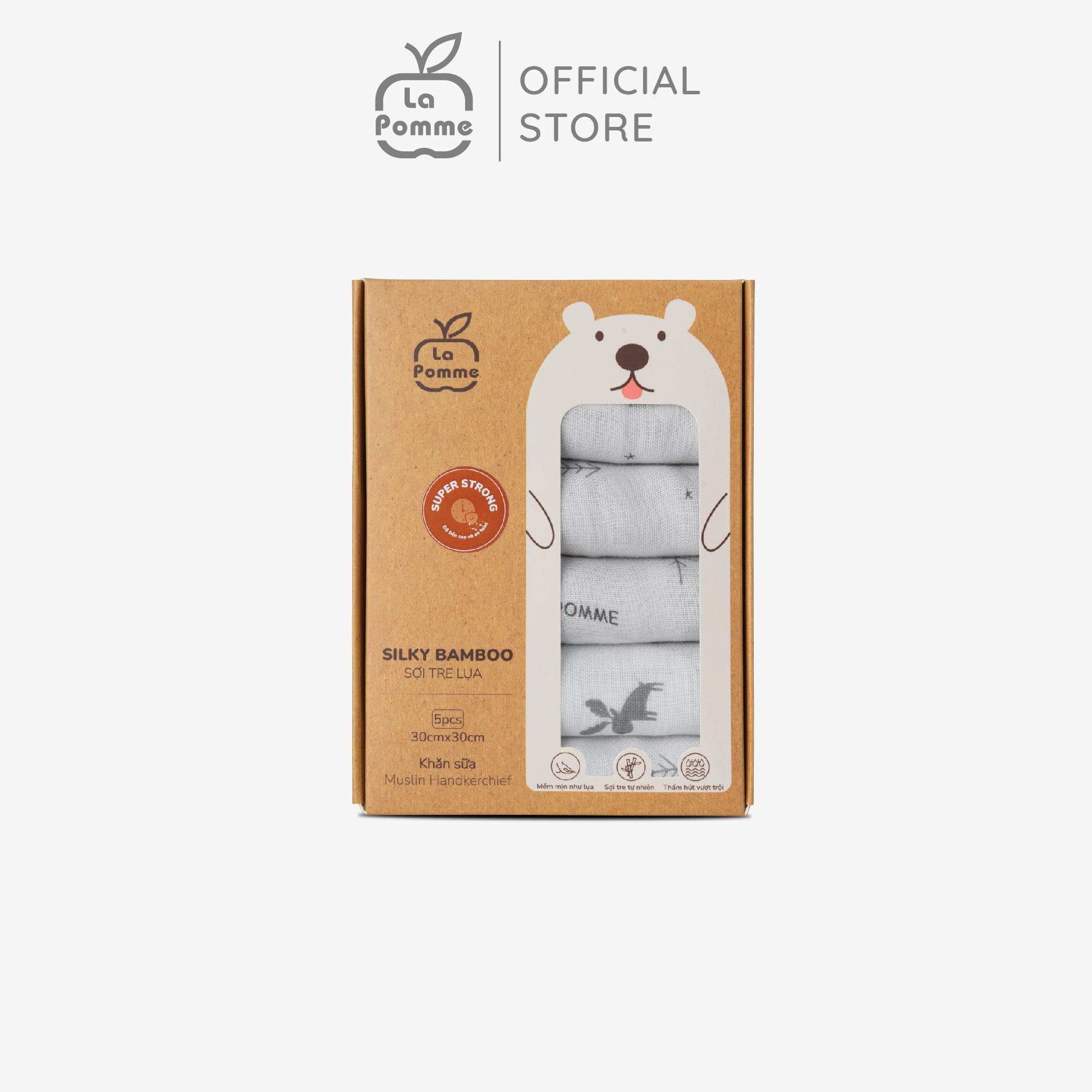 K001 set 5 khăn sữa sợi tre lụa la pomme - 30x30cm hươu