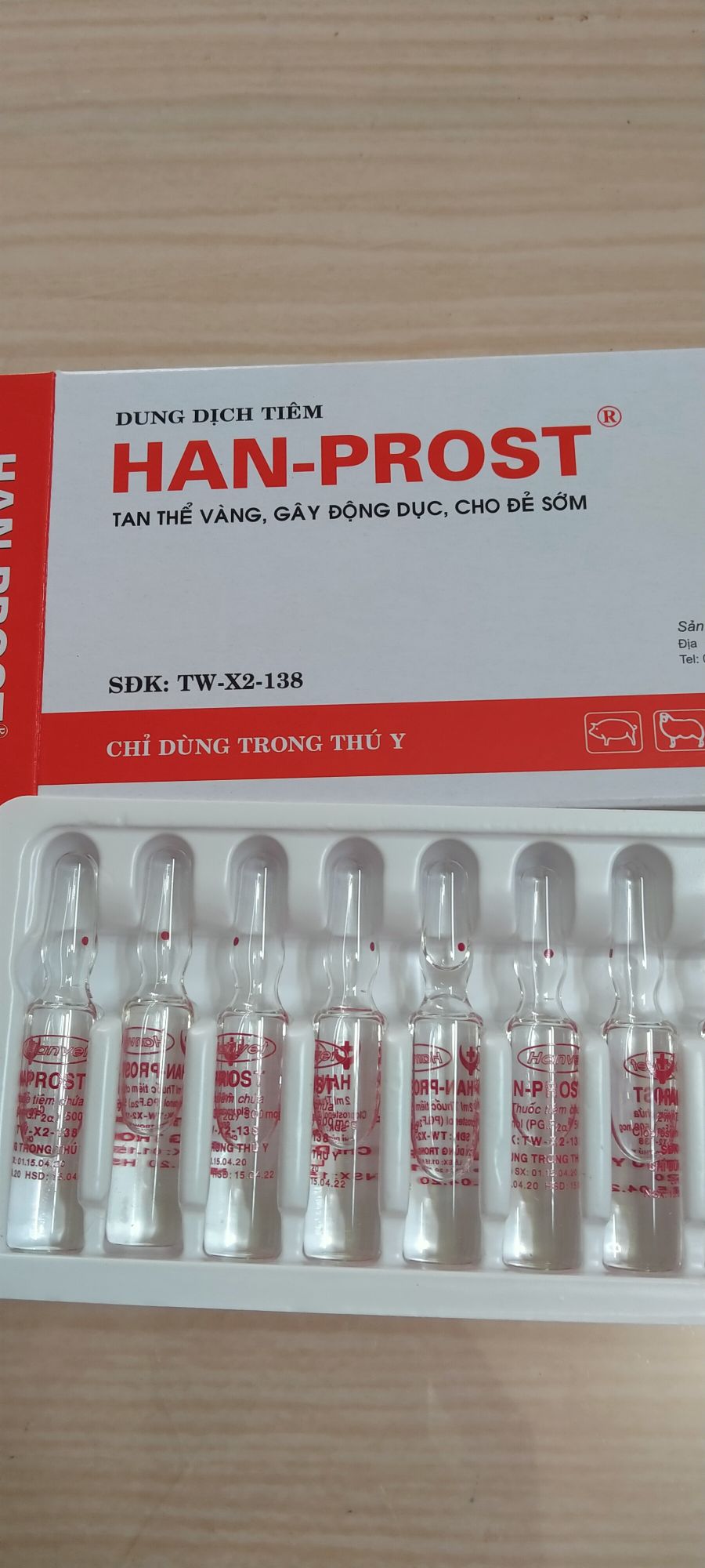 tan thể vàng,đẻ sớm, động dục hanprost 2ml x 10 ống
