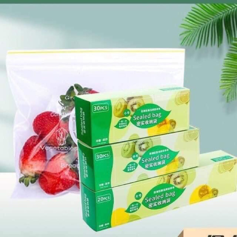 Set 3 hộp Túi zip đựng thực phâm, trữ đông, bảo quản thực phẩm tái sử dụng nhiều lần, dai bền chống nước Sealed Bag, Sét 3 Hộp Túi Zip Đựng Thực Phẩm Sealed Bag có note tiện lợi