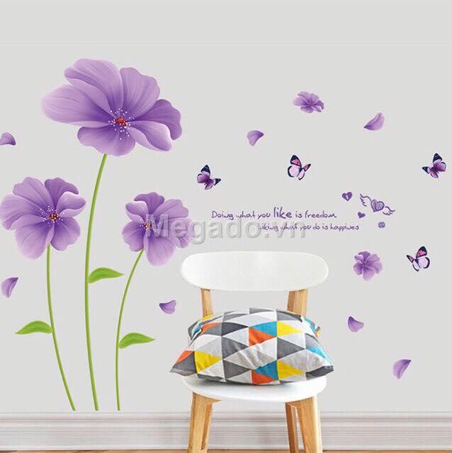 Decal dán tường  mẫu hoa tím cánh mỏng