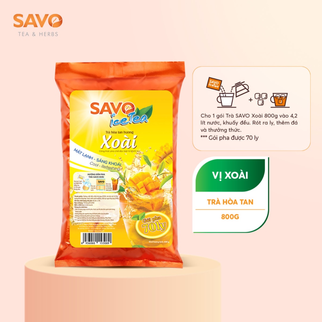 Trà Xoài Hòa Tan SAVO (Mango Icetea) - Túi 800g