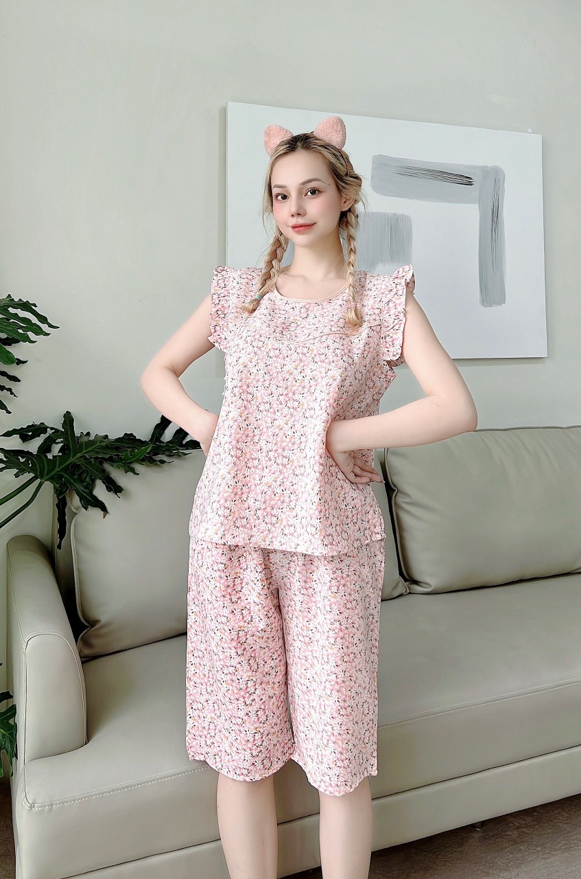 Đồ bộ lụa mặc nhà họa tiết hoa nhí bánh bèo