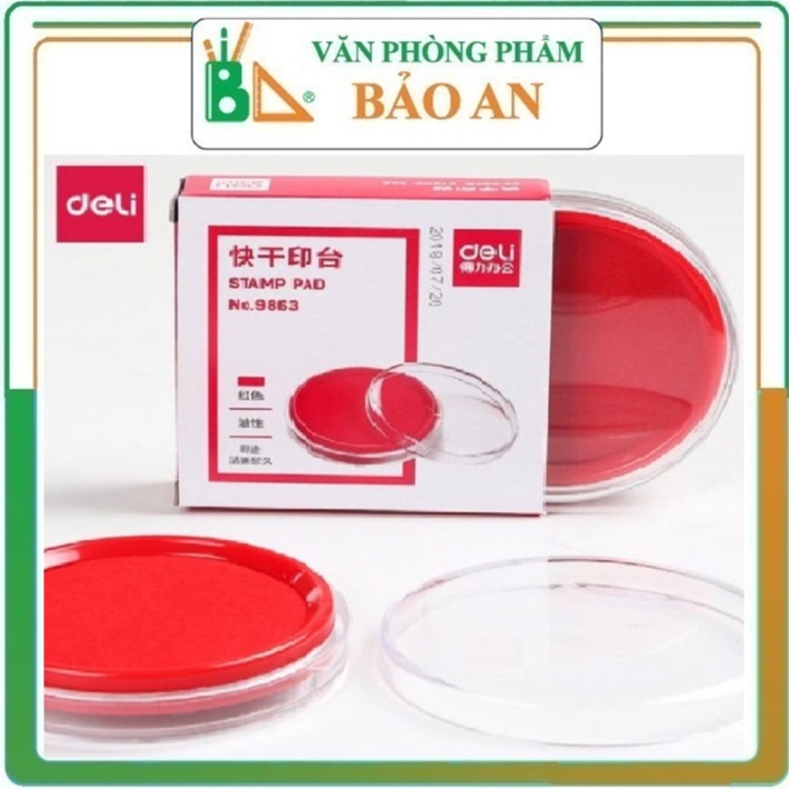 Khay mực dấu tròn deli - 9863, hộp mực dấu, lăn tay, điểm chỉ, đóng con dấu màu đỏ