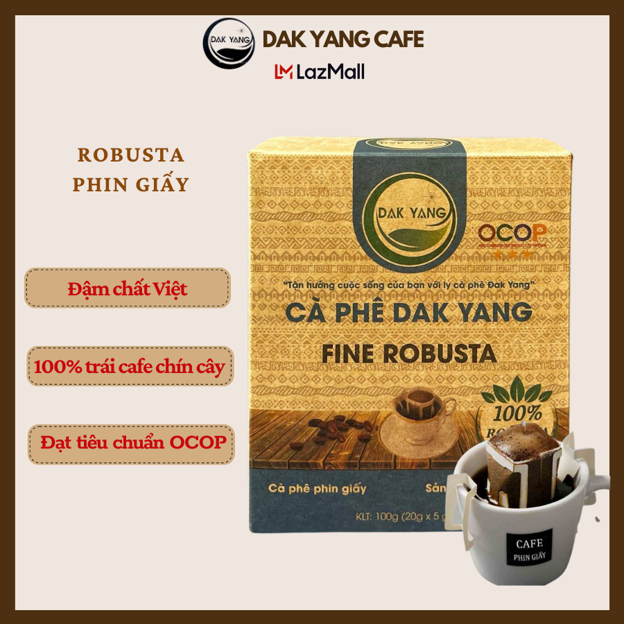 Cà Phê Fine Robusta đặc sản Phin giấy 5phin hộp - 100g ĐẮK YANG CAFE