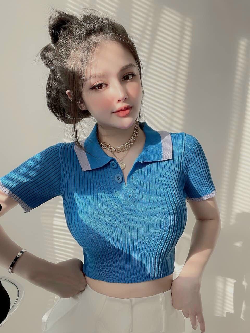 Áo len croptop viền nhiều màu