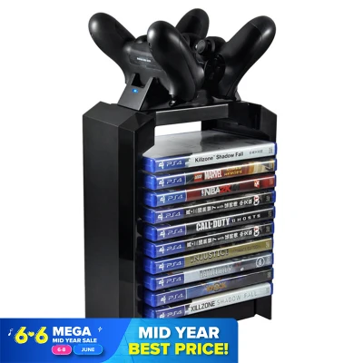 【Ready Stock】 YH Game Disk Tower Vertical Stand for PS4 Dual Controller Charging Dock Station for PlayStation 4 PRO Slim