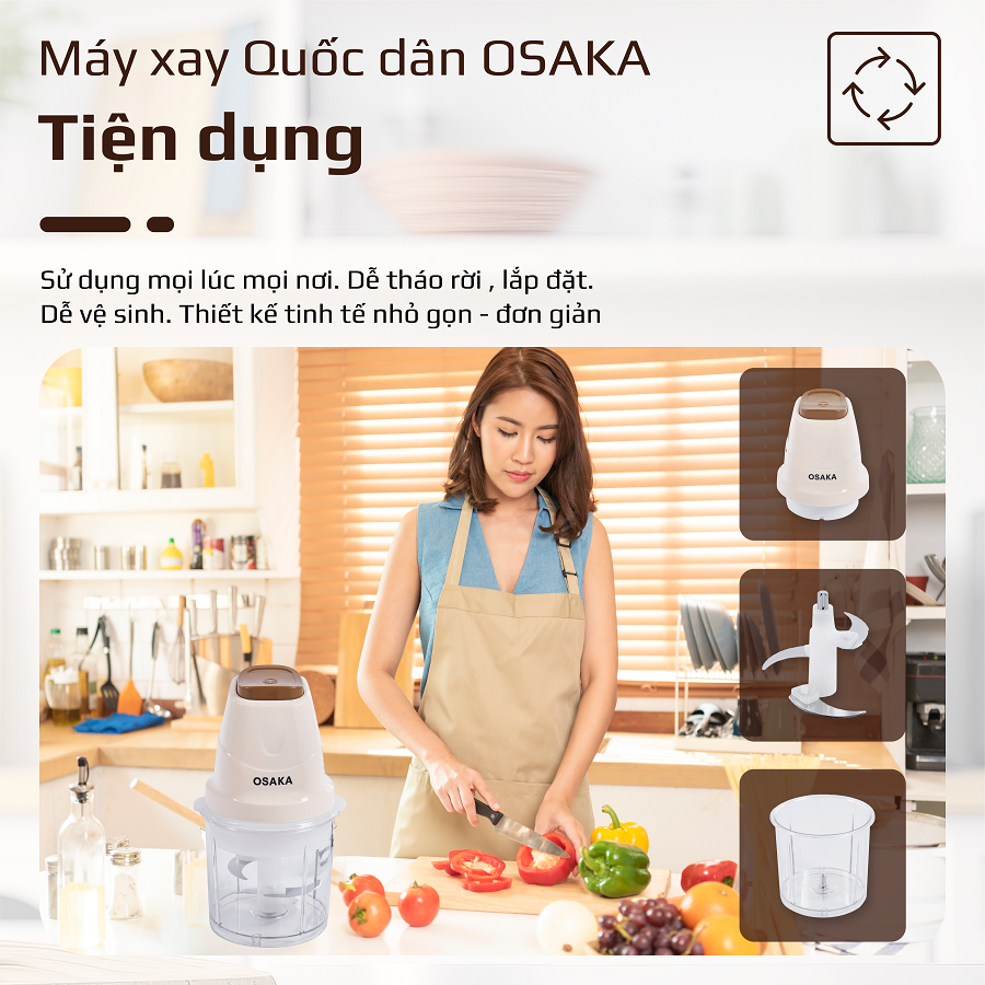 Máy Xay Thịt Mini Dung Tích 0.7L Công Suất 200W – Xay Cháo Cho Bé, Gia Vị, Trái Cây – OSAKA MC-101