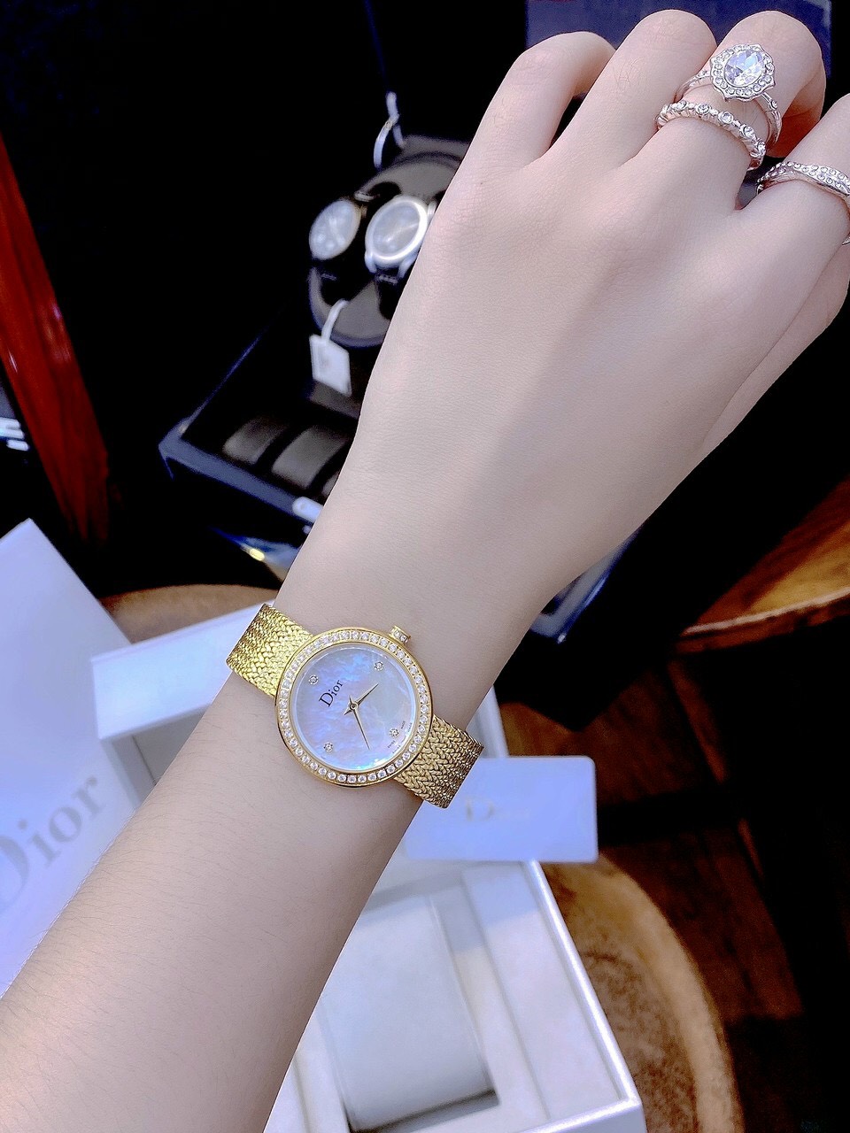 Đồng Hồ Nữ DR Diorr quai lụa mặt khảm trai - Việt Dũng Store